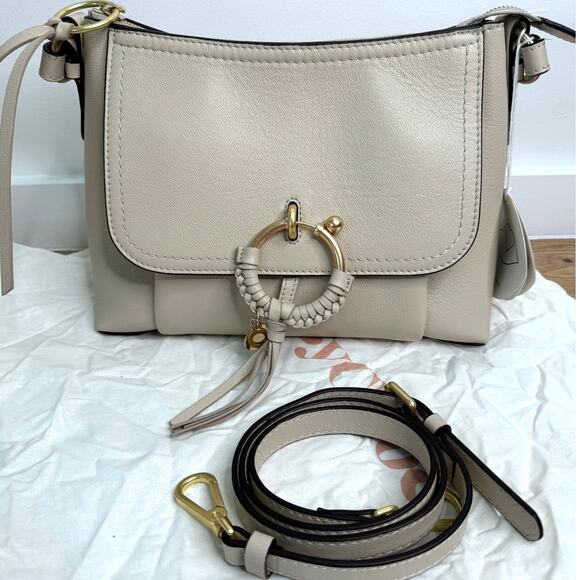 NWT See by Chloé Small Joan Leather Shoulder Bag Top Handle Cement Beige - Picture 13 of 13